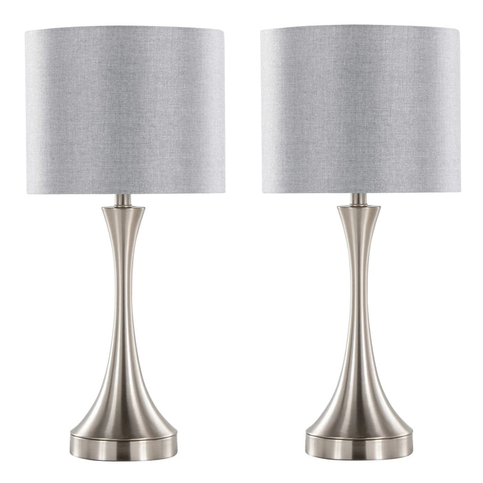 Lenuxe 25' Contemporary Metal Table Lamp in Brushed Nickel with Grey Linen Shade and Built-in USB Port from Grandview Gallery by LumiSource - Set of 2 Default -DTYStore