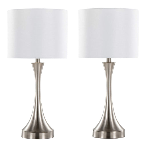 Lenuxe 25' Contemporary Metal Table Lamp in Brushed Nickel with White Linen Shade and Built-In USB Port from Grandview Gallery by LumiSource - Set of 2 Default -DTYStore