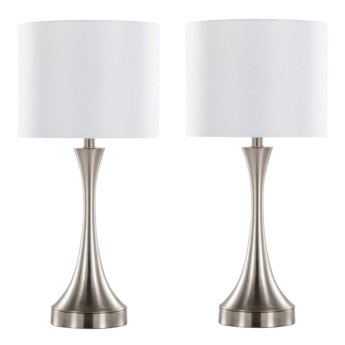 Lenuxe 25' Contemporary Metal Table Lamp in Brushed Nickel with White Linen Shade and Built-In USB Port from Grandview Gallery by LumiSource - Set of 2 Default -DTYStore