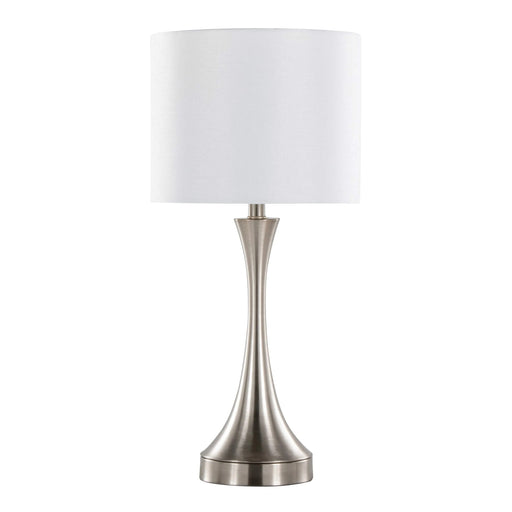 Lenuxe 25' Contemporary Metal Table Lamp in Brushed Nickel with White Linen Shade and Built-In USB Port from Grandview Gallery by LumiSource - Set of 2 Default -DTYStore