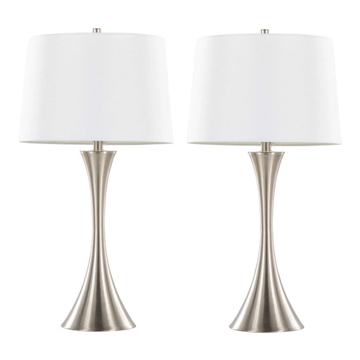 Lenuxe 29' Contemporary Metal Table Lamp in Brushed Nickel with White Textured Linen Shade from Grandview Gallery by LumiSource - Set of 2 Default -DTYStore