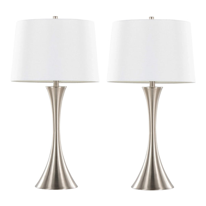 Lenuxe 29' Contemporary Metal Table Lamp in Brushed Nickel with White Textured Linen Shade from Grandview Gallery by LumiSource - Set of 2 Default -DTYStore