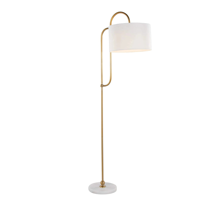 Leslie 63' Glam/Art Deco Metal Floor Lamp in White Marble and Gold Metal with White Linen Shade by LumiSource Default -DTYStore
