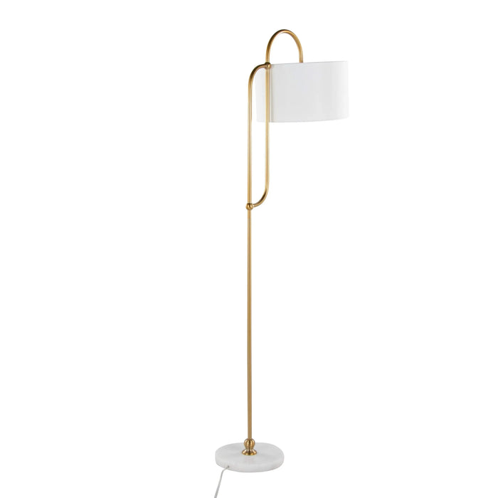 Leslie 63' Glam/Art Deco Metal Floor Lamp in White Marble and Gold Metal with White Linen Shade by LumiSource Default -DTYStore