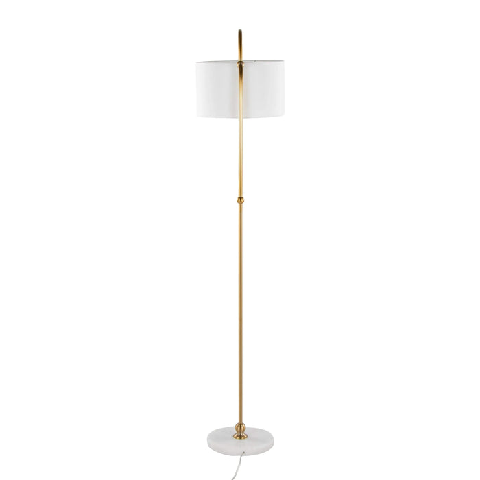 Leslie 63' Glam/Art Deco Metal Floor Lamp in White Marble and Gold Metal with White Linen Shade by LumiSource Default -DTYStore