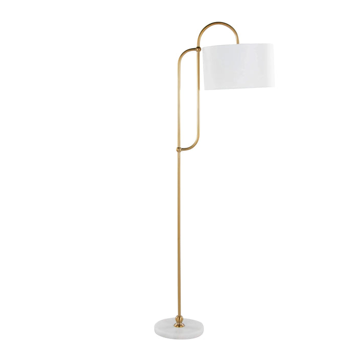 Leslie 63' Glam/Art Deco Metal Floor Lamp in White Marble and Gold Metal with White Linen Shade by LumiSource Default -DTYStore