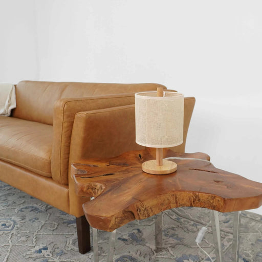 Levio Table Lamp, Natural Oak Wooden Base with Linen Shade 110-120V Paper Rattan Weave Material Wood,Desktop Lamp From The Us Warehouse, Suitable for Bedroom, Living Room, Study, Reading Room, Office Default -DTYStore