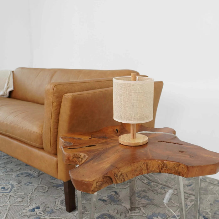 Levio Table Lamp, Natural Oak Wooden Base with Linen Shade 110-120V Paper Rattan Weave Material Wood,Desktop Lamp From The Us Warehouse, Suitable for Bedroom, Living Room, Study, Reading Room, Office Default -DTYStore