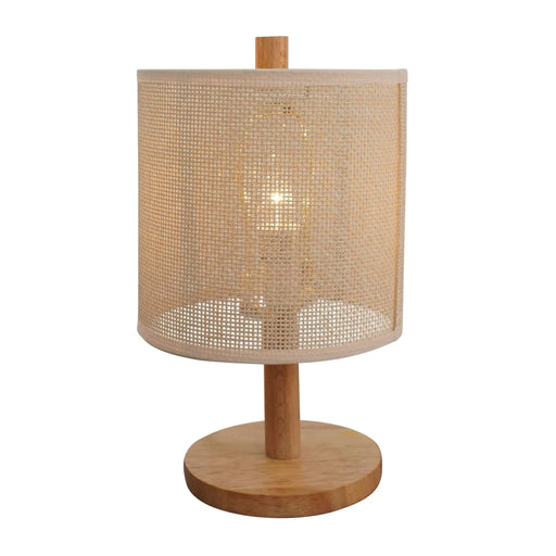 Levio Table Lamp, Natural Oak Wooden Base with Linen Shade 110-120V Paper Rattan Weave Material Wood,Desktop Lamp From The Us Warehouse, Suitable for Bedroom, Living Room, Study, Reading Room, Office Default -DTYStore