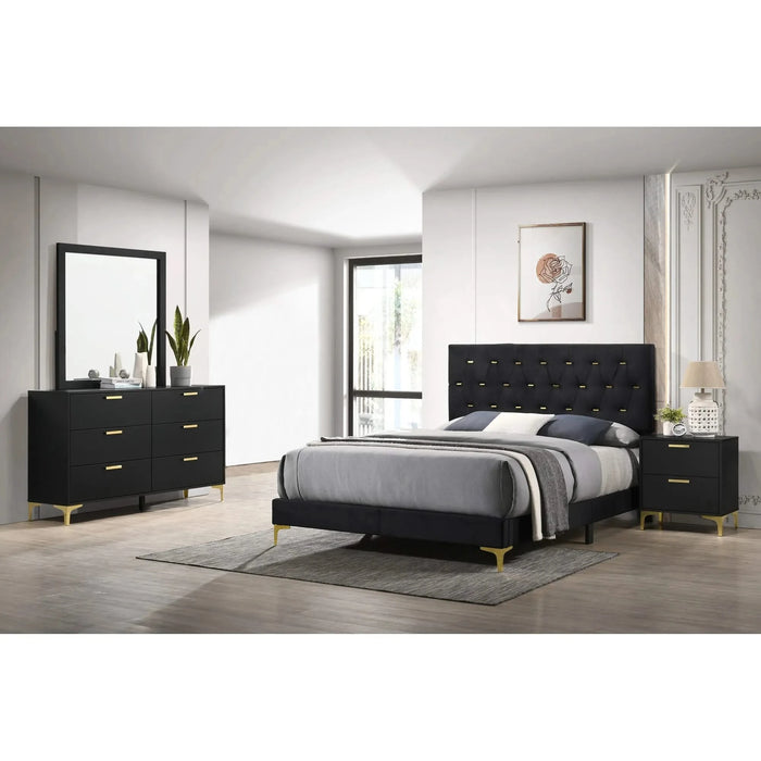 Lexie Black/Gold 4-piece Tufted Panel California King Bedroom Set Default -DTYStore