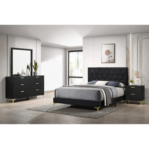 Lexie Black/Gold 4-piece Tufted Panel Eastern King Bedroom Set Default -DTYStore