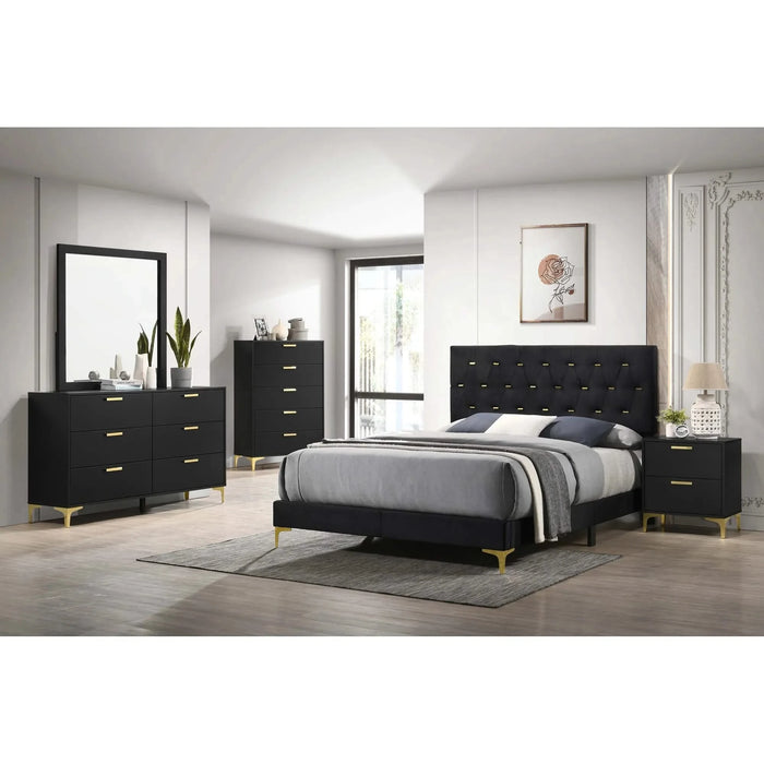 Lexie Black/Gold 5-piece Tufted Panel Queen Bedroom Set Default -DTYStore