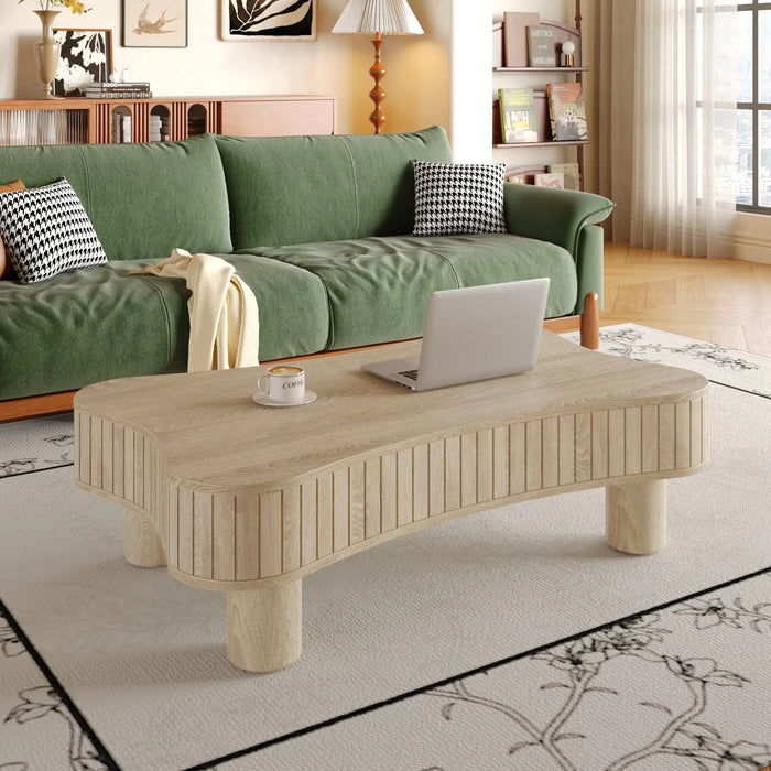 Lift Top Coffee Table for Living Room 42' - Fluted Panel Hidden Storage, Silent Hydraulic Lift, Curved Safety Corners, 5 Min Assembly (27'W x 13-18.9'H,Antique Light Natural) Default -DTYStore