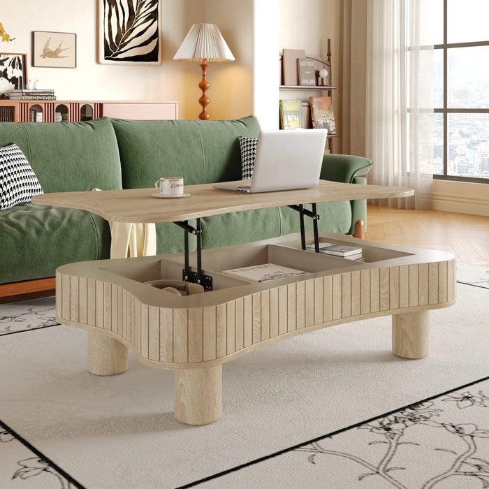 Lift Top Coffee Table for Living Room 42' - Fluted Panel Hidden Storage, Silent Hydraulic Lift, Curved Safety Corners, 5 Min Assembly (27'W x 13-18.9'H,Antique Light Natural) Default -DTYStore