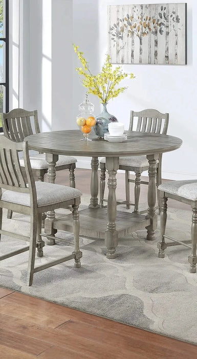 Light Grey Dining Table Round Dining Table 1pc Table Only Open Shelf Acacia Veneer Dining Room Furniture Default -DTYStore