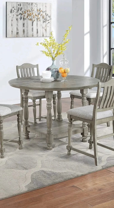 Light Grey Dining Table Round Dining Table 1pc Table Only Open Shelf Acacia Veneer Dining Room Furniture Default -DTYStore