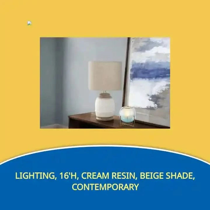 Lighting, 16'h, Cream Resin, Beige Shade, Contemporary -DTYStore