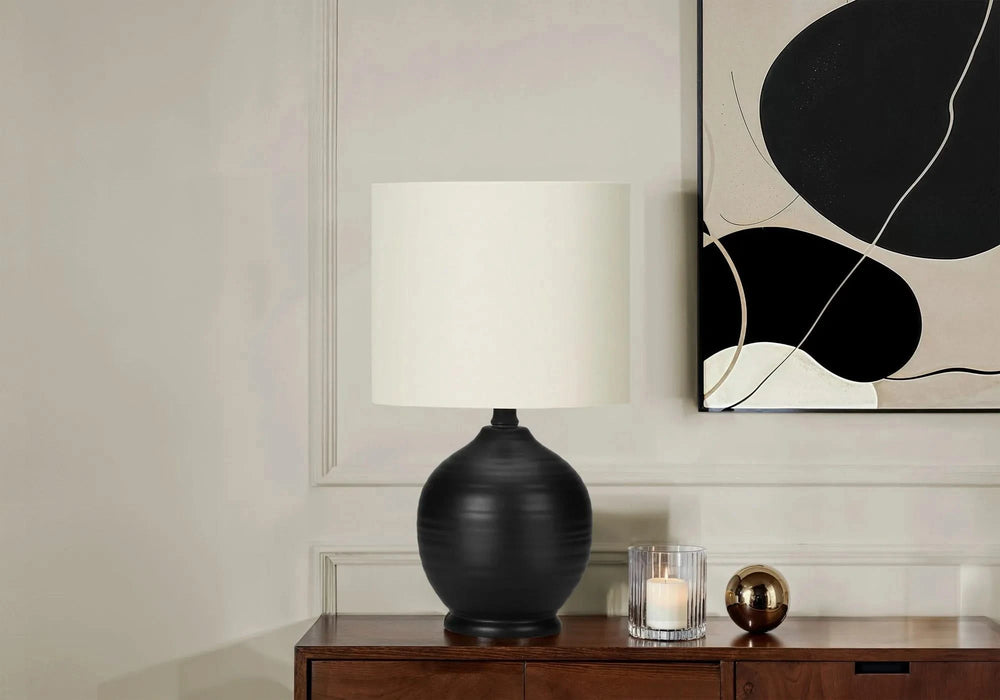 Lighting, 17'h, Table Lamp, Black Ceramic, Ivory / Cream Shade, Transitional Default -DTYStore