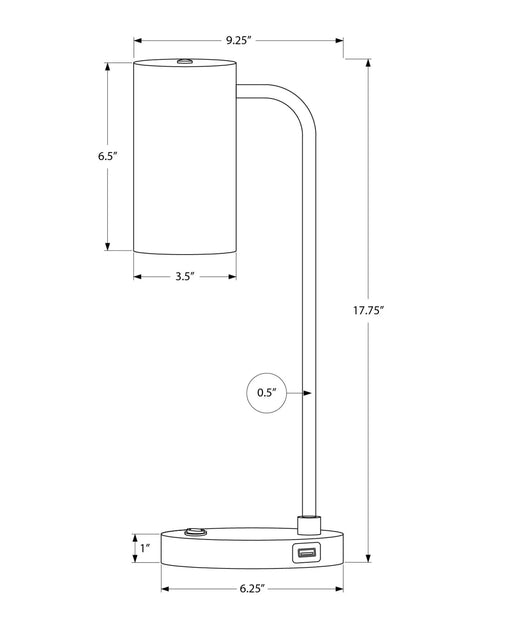 Lighting, 18'h, Table Lamp, Usb Port Included, Grey Metal, Grey Shade, Modern Default -DTYStore
