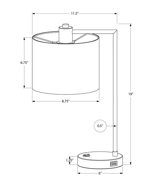 Lighting, 19'h, Table Lamp, Usb Port Included, Black Metal, Ivory / Cream Shade, Modern Default -DTYStore