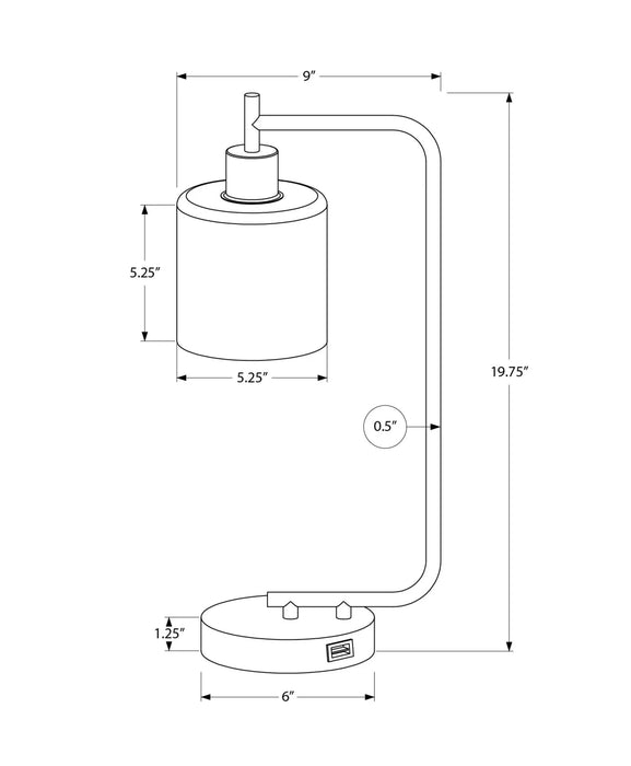 Lighting, 20'h, Table Lamp, Usb Port Included, Black Metal, Glass Shade, Modern Default -DTYStore