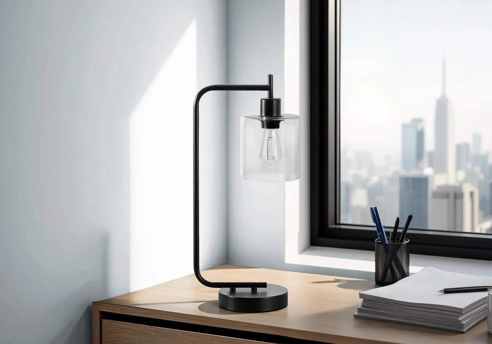 Lighting, 20'h, Table Lamp, Usb Port Included, Black Metal, Glass Shade, Modern Default -DTYStore