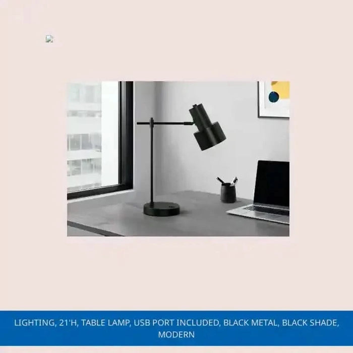Lighting, 21'h, Table Lamp, Usb Port Included, Black Metal, Black Shade, Modern -DTYStore