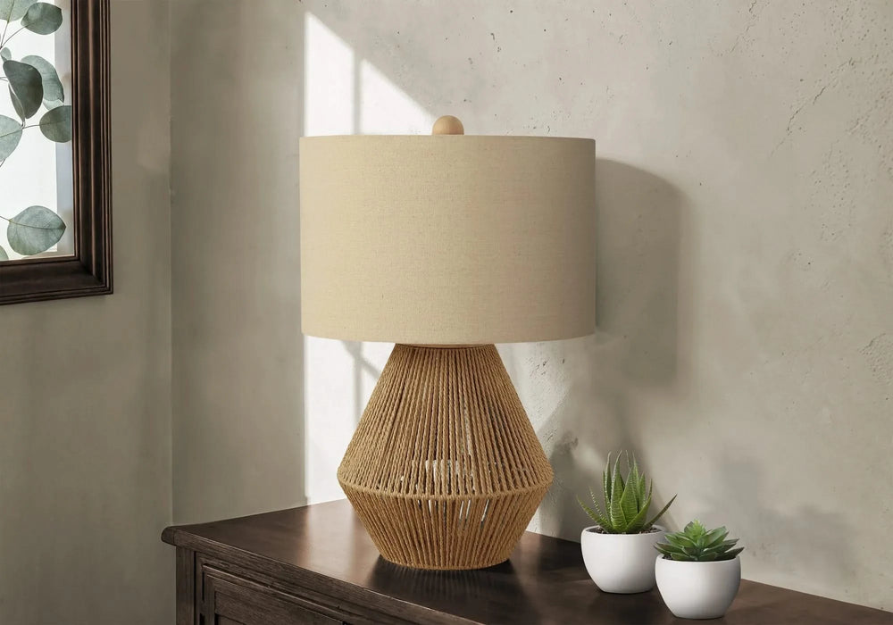 Lighting, 22'h, Table Lamp, Brown Rope, Beige Shade, Transitional Default -DTYStore