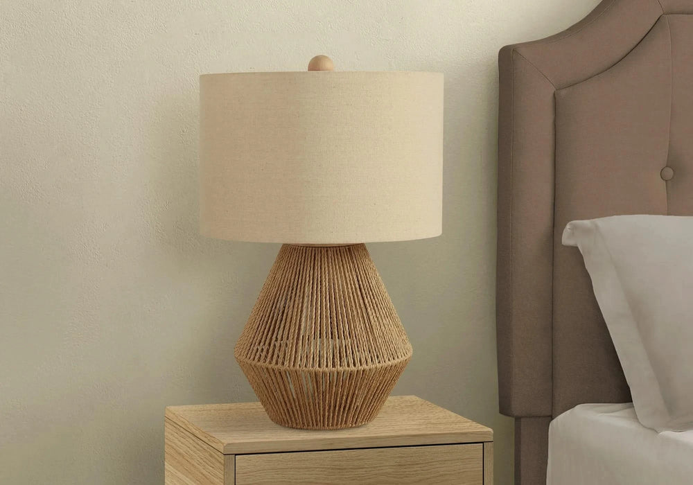 Lighting, 22'h, Table Lamp, Brown Rope, Beige Shade, Transitional Default -DTYStore