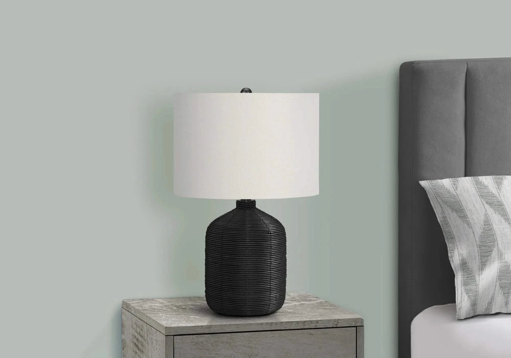 Lighting, 23'h, Table Lamp, Black Rattan, Ivory / Cream Shade, Modern Default -DTYStore