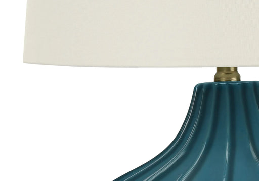 Lighting, 24'h, Table Lamp, Blue Ceramic, Ivory / Cream Shade, Transitional Default -DTYStore