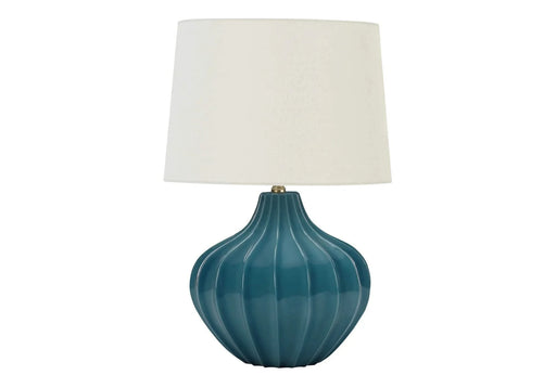 Lighting, 24'h, Table Lamp, Blue Ceramic, Ivory / Cream Shade, Transitional Default -DTYStore