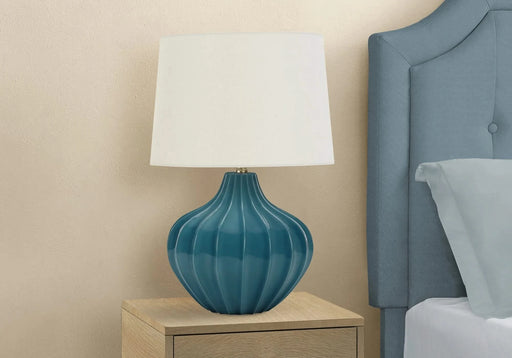 Lighting, 24'h, Table Lamp, Blue Ceramic, Ivory / Cream Shade, Transitional Default -DTYStore