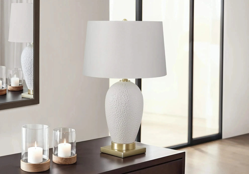 Lighting, 26'h, Table Lamp, White Ceramic, Ivory / Cream Shade, Transitional Default -DTYStore