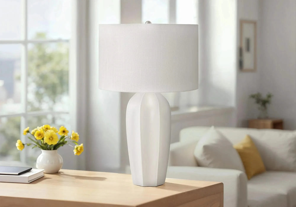 Lighting, 27'h, Table Lamp, Cream Ceramic, Ivory / Cream Shade, Modern Default -DTYStore