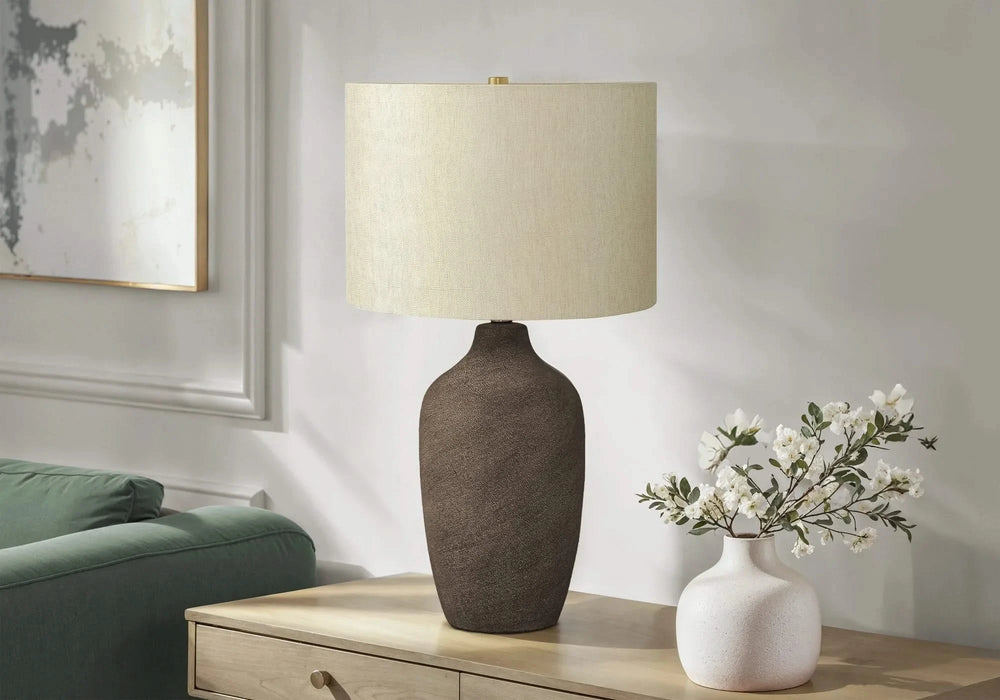 Lighting, 27'h, Table Lamp, Grey Ceramic, Beige Shade, Contemporary Default -DTYStore