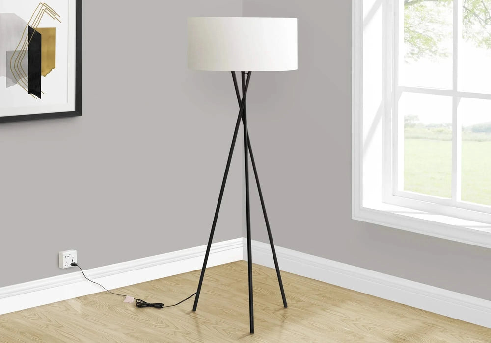Lighting, 62'h, Floor Lamp, Black Metal, Ivory / Cream Shade, Contemporary Default -DTYStore