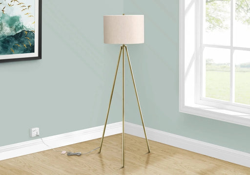 Lighting, 63'h, Floor Lamp, Brass Metal, Ivory / Cream Shade, Contemporary Default -DTYStore