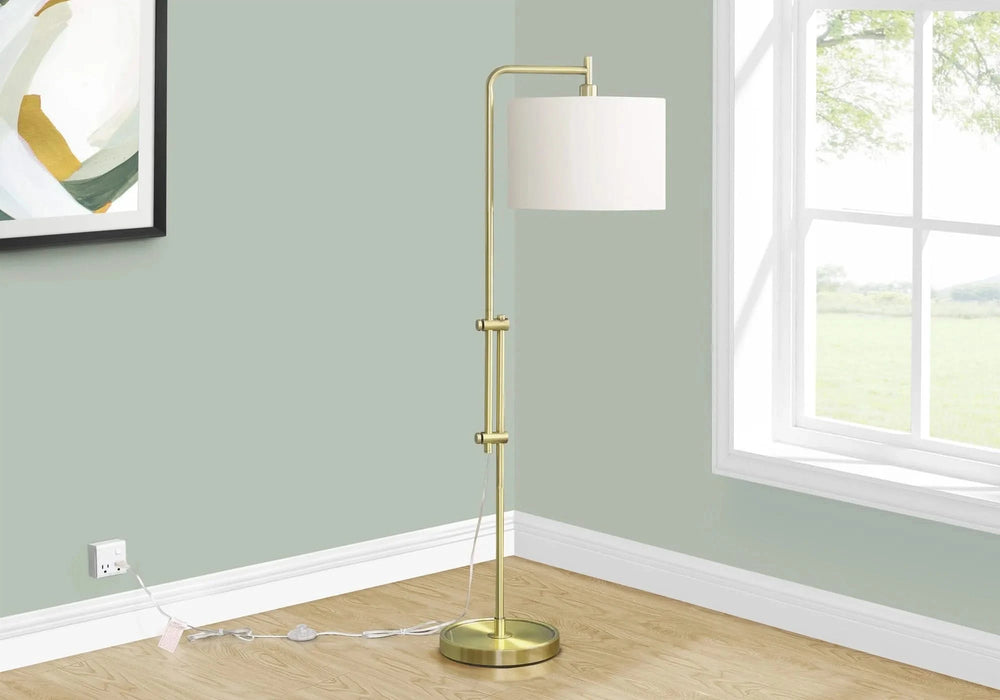Lighting, 63'h, Floor Lamp, Brass Metal, Ivory / Cream Shade, Contemporary Default -DTYStore