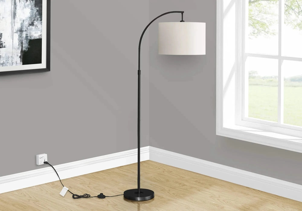 Lighting, 65'h, Floor Lamp, Black Metal, Ivory / Cream Shade, Contemporary Default -DTYStore