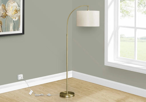 Lighting, 65'h, Floor Lamp, Brass Metal, Ivory / Cream Shade, Contemporary Default -DTYStore