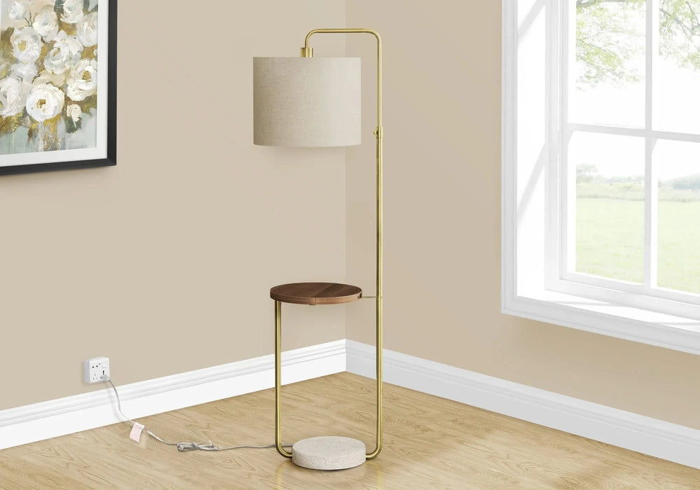 Lighting, 67'h, Floor Lamp, Usb Port Included, Brass Metal, Beige Shade, Contemporary Default -DTYStore