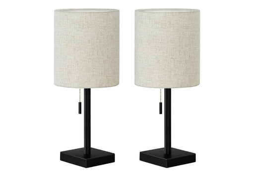 Lighting, Set Of 2, 17'h, Table Lamp, Usb Port Included, Black Metal, Beige Shade, Contemporary Default -DTYStore