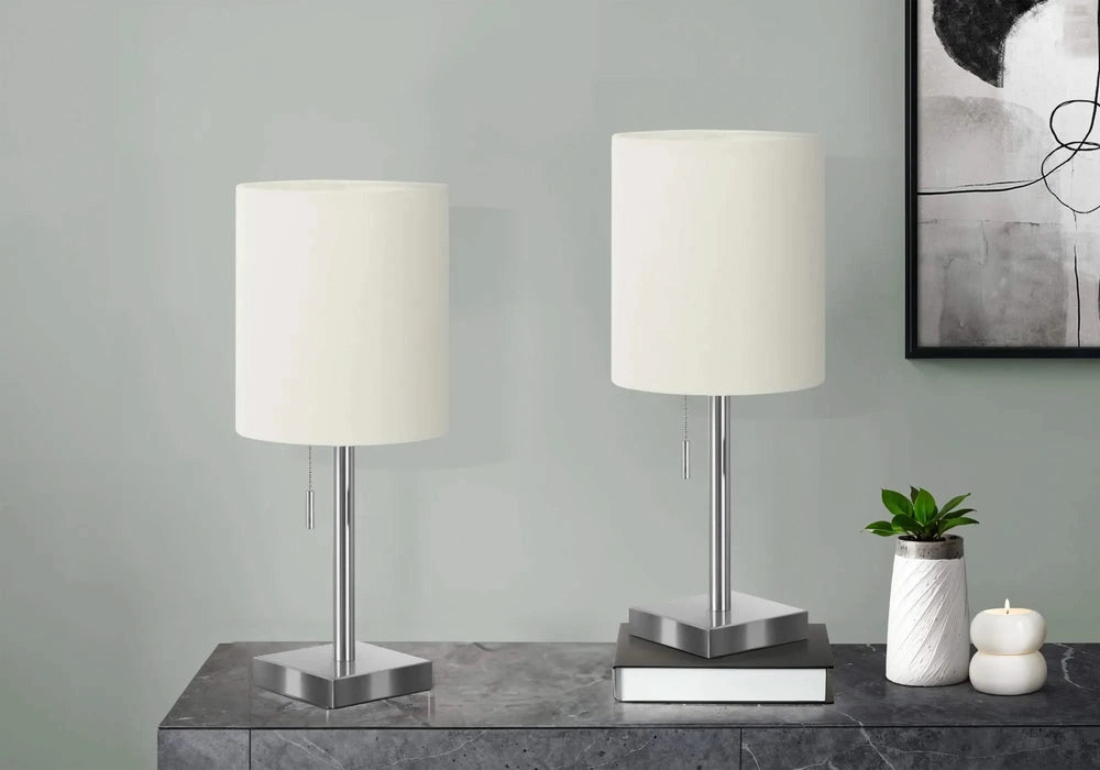 Lighting, Set Of 2, 17'h, Table Lamp, Usb Port Included, Nickel Metal, Ivory / Cream Shade, Contemporary Default -DTYStore