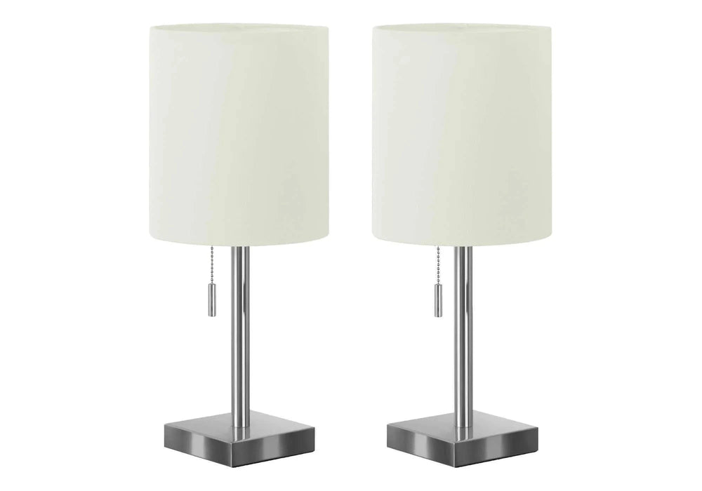 Lighting, Set Of 2, 17'h, Table Lamp, Usb Port Included, Nickel Metal, Ivory / Cream Shade, Contemporary Default -DTYStore