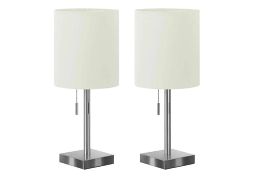 Lighting, Set Of 2, 17'h, Table Lamp, Usb Port Included, Nickel Metal, Ivory / Cream Shade, Contemporary Default -DTYStore