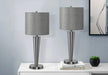 Lighting, Set Of 2, 24'h, Table Lamp, Usb Port Included, Nickel Metal, Grey Shade, Contemporary Default -DTYStore