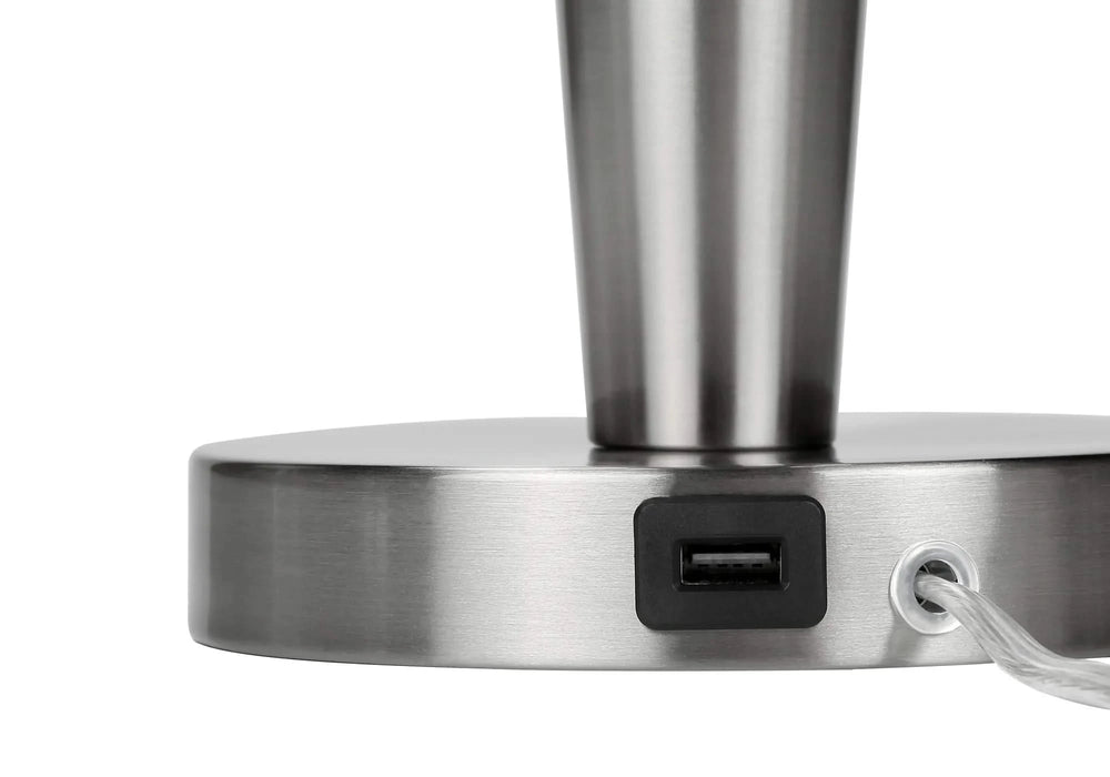 Lighting, Set Of 2, 24'h, Table Lamp, Usb Port Included, Nickel Metal, Grey Shade, Contemporary Default -DTYStore