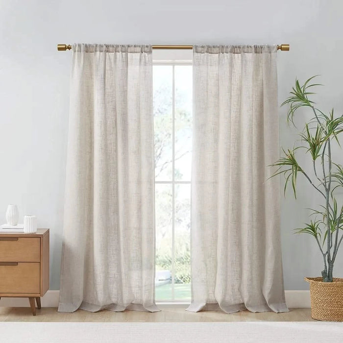 Linen Blend Light Filtering Curtain Panel Pair(2 Pcs Window Panels) Default -DTYStore