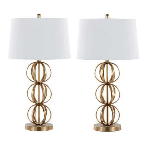 Linx 29' Contemporary Metal Table Lamp in Gold Metal and White Linen Shade from Grandview Gallery by LumiSource - Set of 2 Default -DTYStore